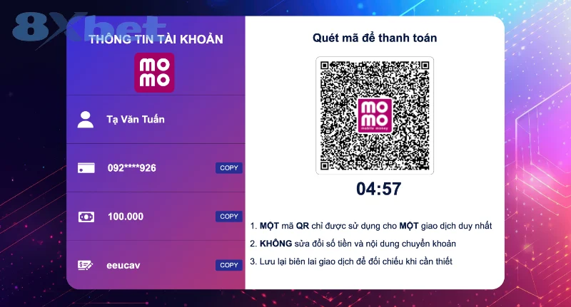 Nạp tiền 8xbet qua ví MOMO