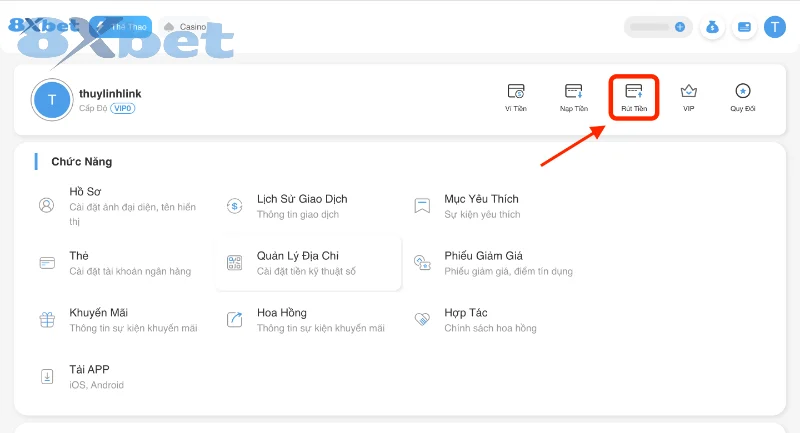 Hướng dẫn các phương pháp rút tiền 8XBet